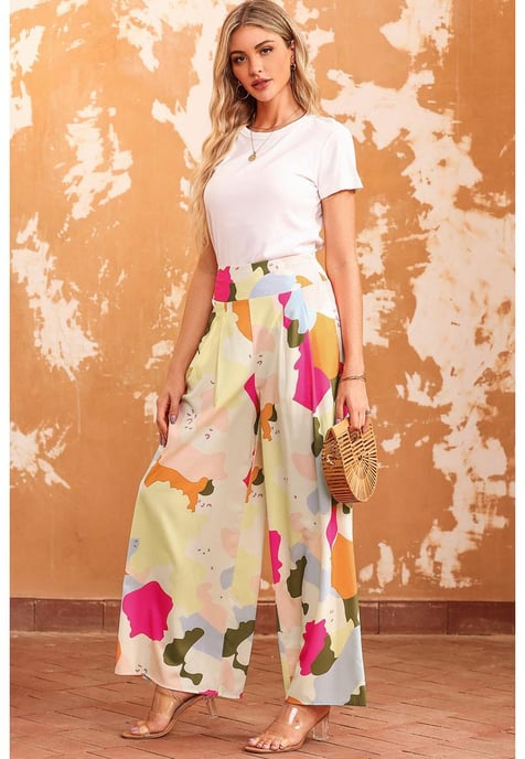 Dames Kleurpalette Print Wijde Pantalons in Multicolor - Image 4