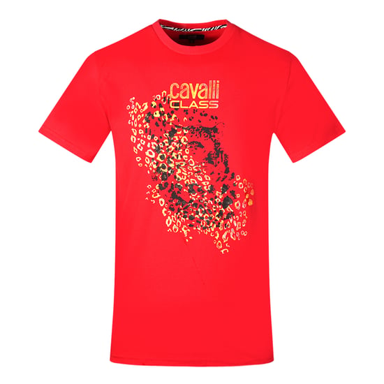 Cavalli Class Luipaardprint Silhouet Rode T-shirt - Image 1