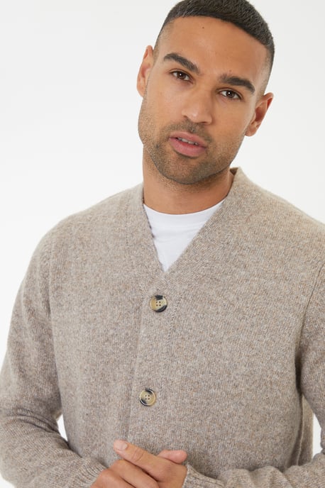 Taupe Knitted Button Up Cardigan