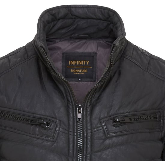 Mens Black Quilted Puffer Leather Bomber Jacket - Torpoint