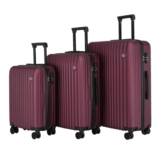 Hard Shell ABS Burgundy Suitcase Set 8 Wheel Travel Case Holiday Bags