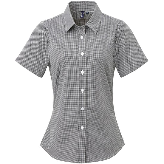 Premier Dames/dames Microcheck Korte Mouwen Katoenen Shirt (Zwart/Wit) - Image 1