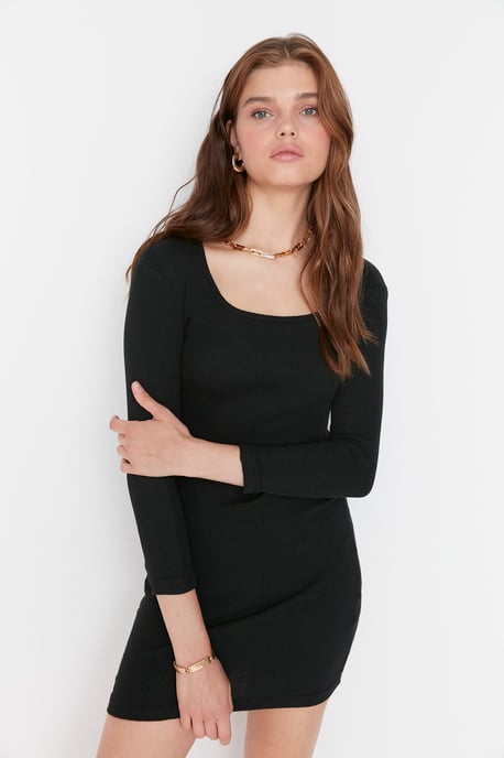 Trendyol Vrouwen Standaard mouw Ronde hals Bodycon Midi Jurk - Image 2