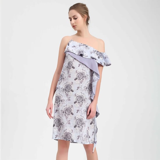 Asymmetric flower print dress