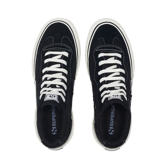 Superga Dames/Dames 3141 Revolley Swallowtail Ripped Mid Cut Trainers (Zwart/Wit Avorio) - Image 4