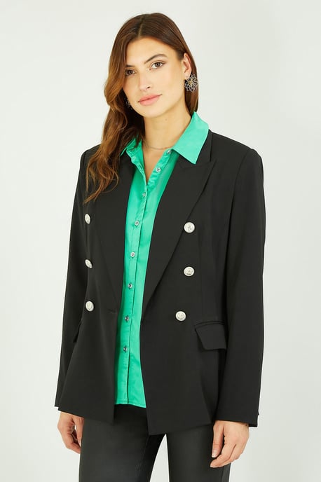 Yumi Black Blazer With Button Detail