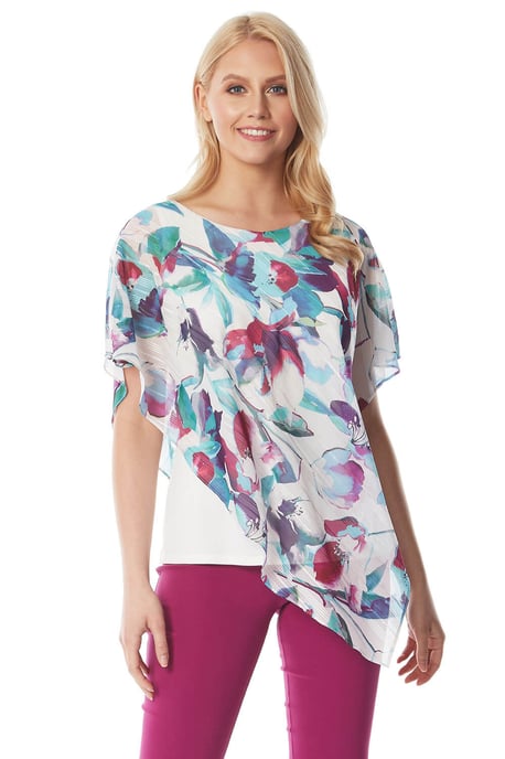 Floral Asymmetric Overlay Top