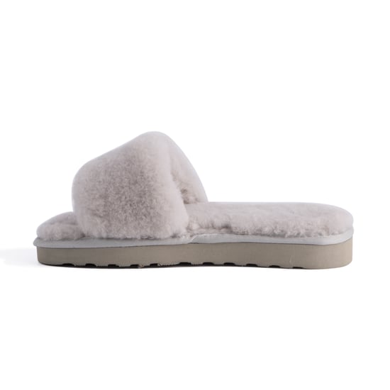 Aus Wooli Australia Womens Sheepskin Fluff Slide Slippers Grey