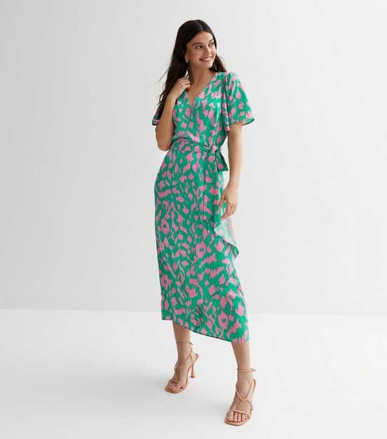 Abstract Print Belted Wrap Dress