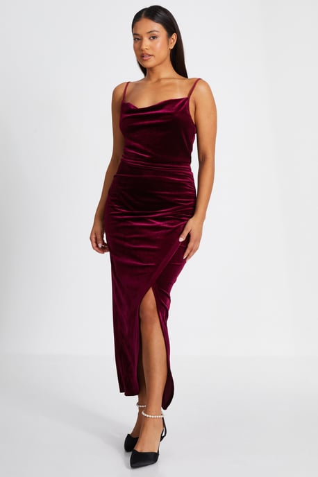 Petite Dark Red Cowl Neck Midaxi Dress