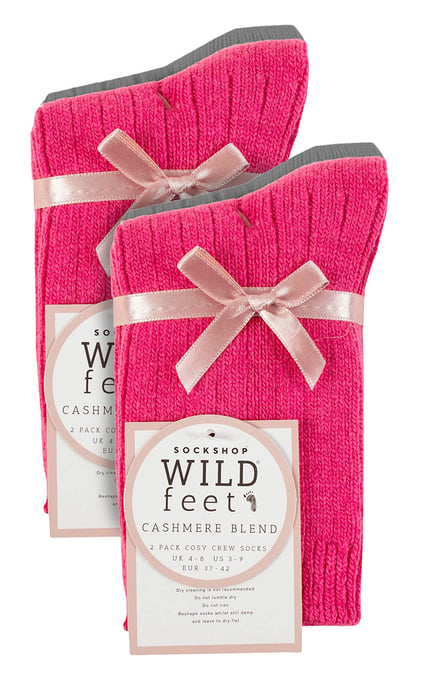 Wildfeet - 4 Paar Dames Cashmere Boot Sokken | Ribgebreide Wollen Bed Sokken - Roze / grijs - Image 2