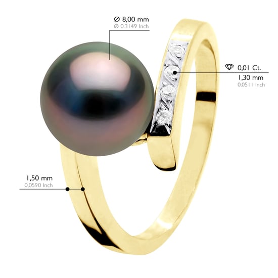 Ring Sieraad Diamant 0,04 Cts Geel Goud - Echte Geprofessioneerde Tahiti Parel Rond 8-9 mm - Image 2