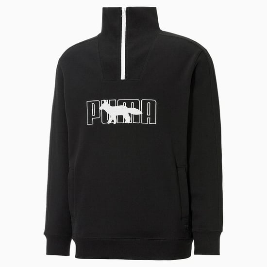 Puma x Maison Kitsune Long Sleeve Mens Half Zip Black Sweatshirt 532322 01