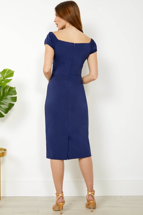 Blue Cross Over Bardot Dress