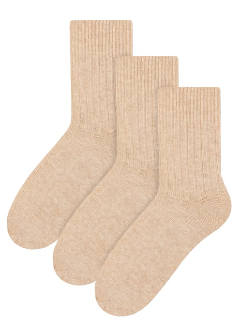 Steven - 3 Paar Multipack Dames Wol Gebreide Sokken | Warme Kousen Jurk Sokken - Beige - Image 1