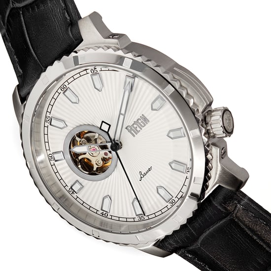Reign Bauer Automatic Semi-SkeletonLeather-Band Watch