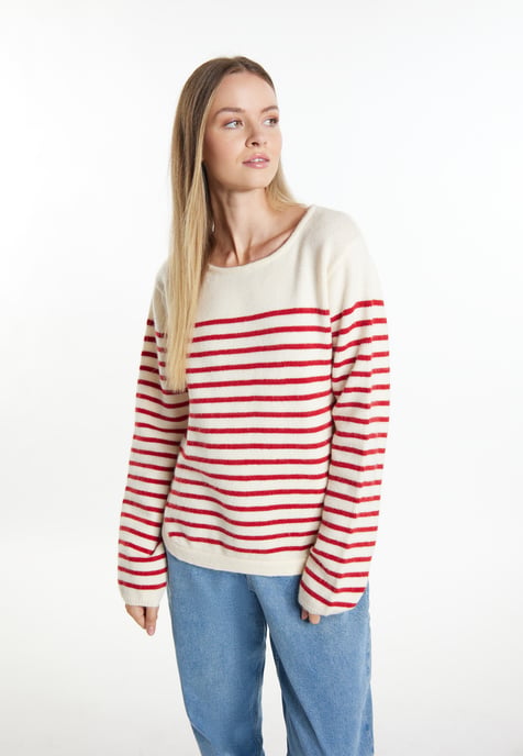 Dreimaster Gebreide trui Dames Wol Wit Rood - Image 3