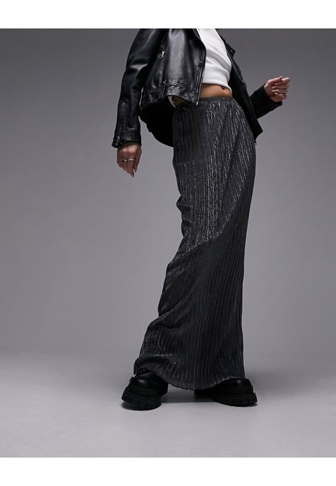 Topshop maxi skirt in crinkle metallic in gunmetal-Grey