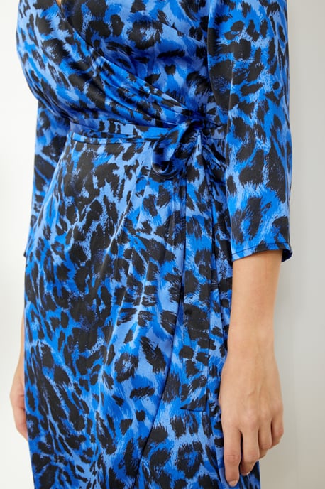 Blue Leopard Print Wrap Dress