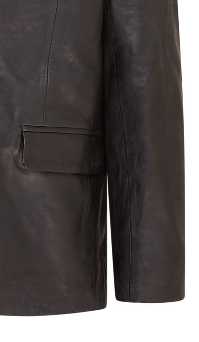Mens Black Slim Leather Italian Blazer Jacket-Somero