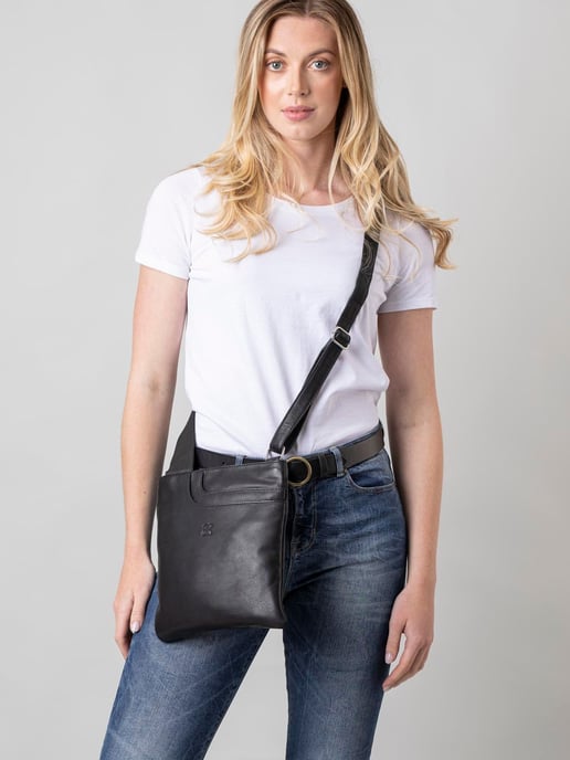 Allerdale Leather Cross Body Bag in Black