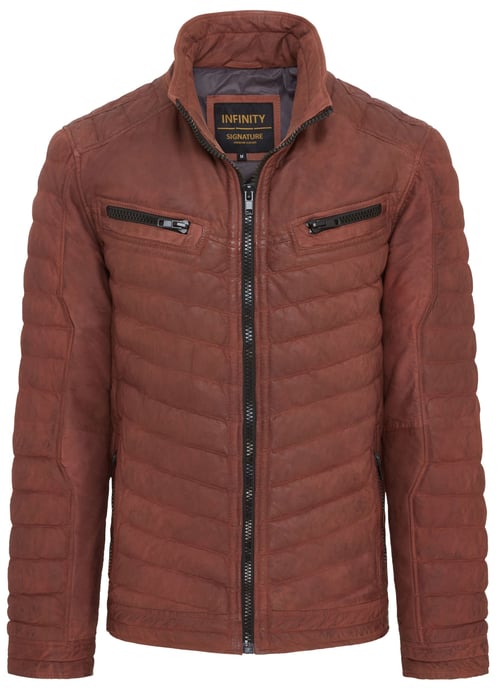 Mens Tan Brown Quilted Puffer Leather Bomber Jacket - Torpoint
