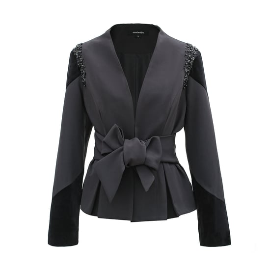 Bi-materiaal blazer en geknoopt riem - Image 1