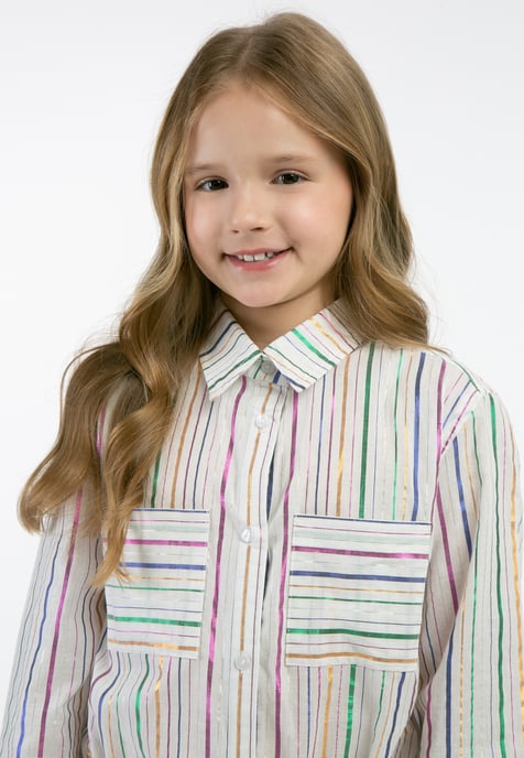 Mymo Overhemd blouse jurk Meisje Witte veelkleurige strepen - Image 5