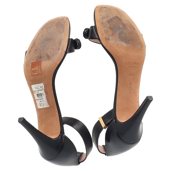 Celine Crystal Embellished Ankle Strap Sandal Heels in Black Leather - Image 6