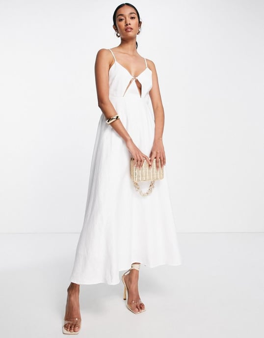 ASOS EDITION linen cami midi dress with cut out detail in white