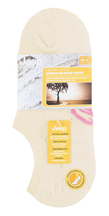 Dames Bamboe Geen-Show Sokken | Jeep | Ademend Antiblister Verstevigde Onzichtbare Sokken met Antislip Hielgrip - Crème / Zwart / Wit - Image 2