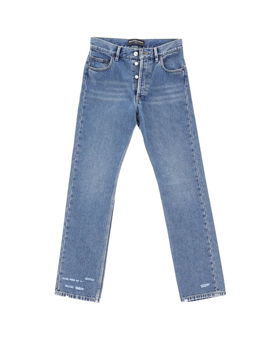 Balenciaga Slim Fit Versleten Jeans in Blauw Katoen - Image 1