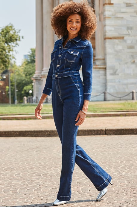 Petite Indigo Blue Bootcut Denim Jumpsuit