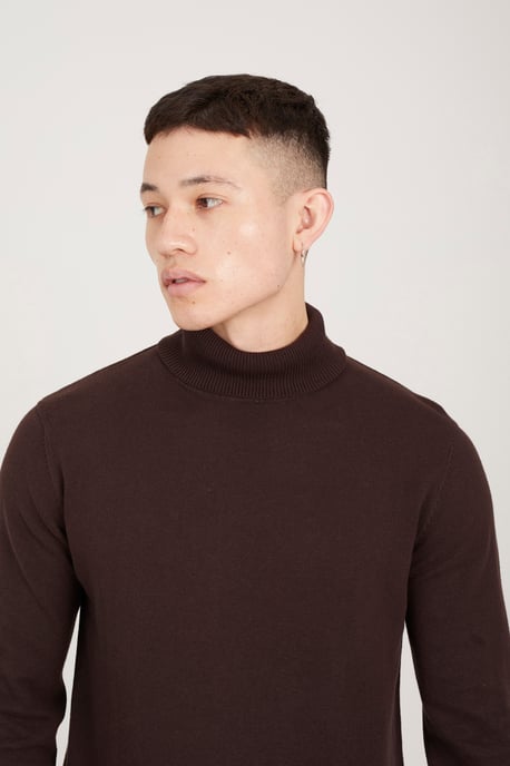 Chocolate 'Hume' Roll Neck Jumper
