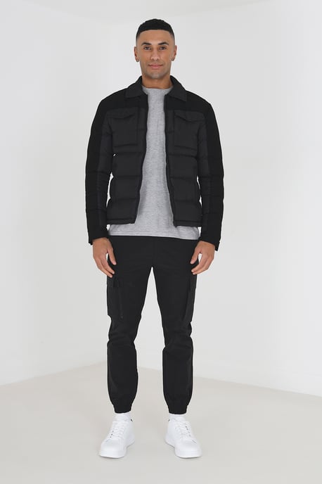 Black 'Chatburn' Padded Jacket With Faux Suede Sleeves