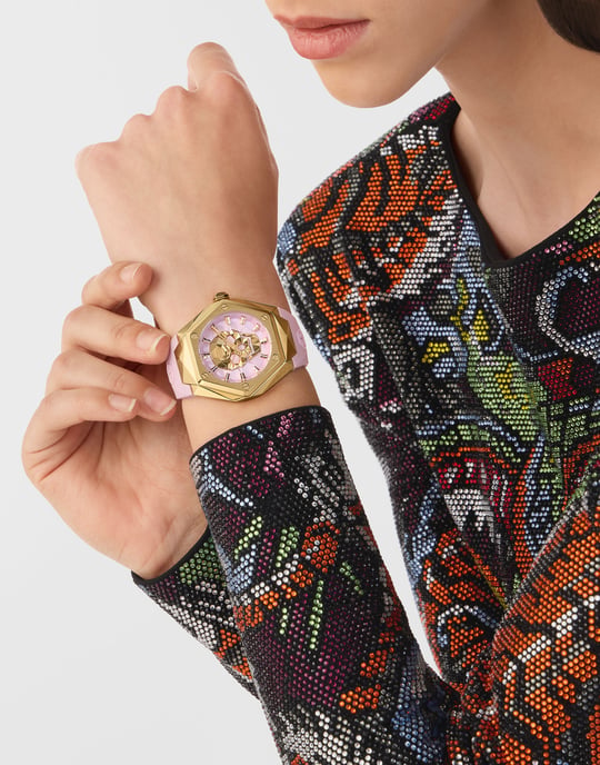 Philipp Plein $kull Spikes Dames Roze Horloge PWADA0124 - Image 3