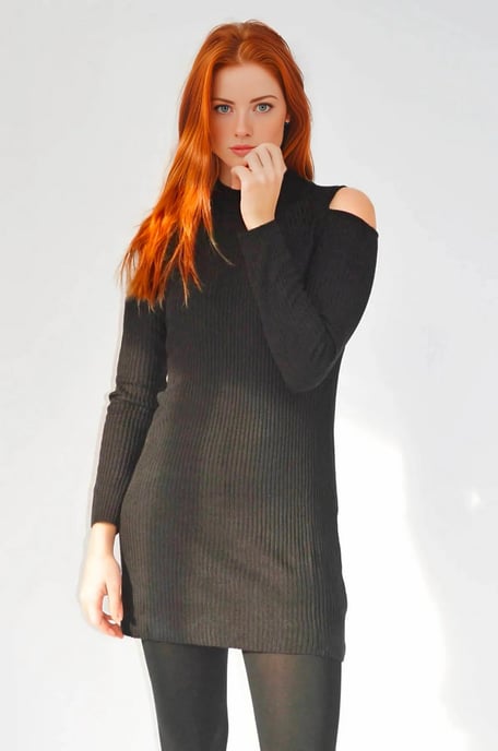 Black Cold Shoulder Knit Top