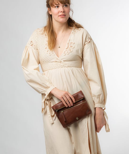 'Flare' Conker Brown Leather Clutch Bag