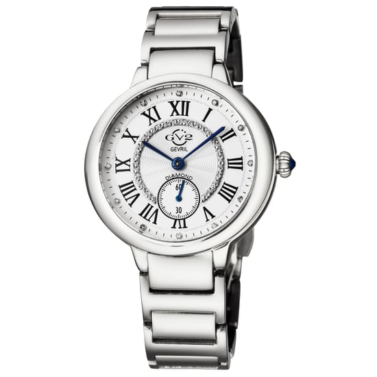 GV2 Rome dames Zwitsers quartz diamanten zilveren wijzerplaat roestvrij stalen horloge - Image 1