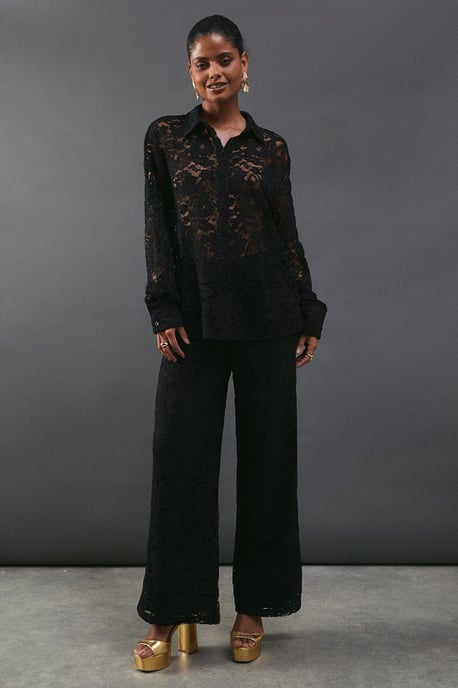 Lace High Waist Straight Leg Trouser - Image 1