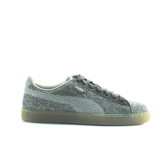 Puma Basket Knit Metallic Silver Textile Mens Lace Up Trainers 363087 01