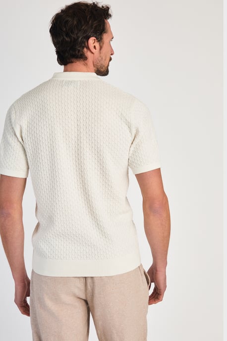 Ecru Cotton Short Sleeve Button-Up Polo Shirt
