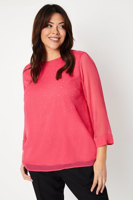 Curve Hotfix 3/4 Sleeve Overlay Top