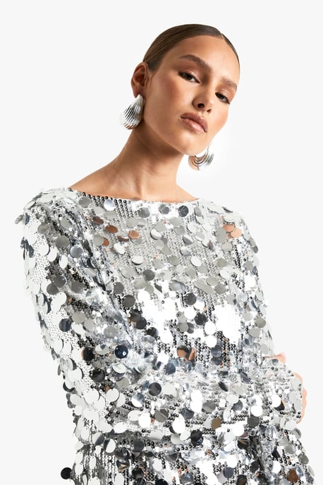 Disc Sequin Blouson Shift Dress