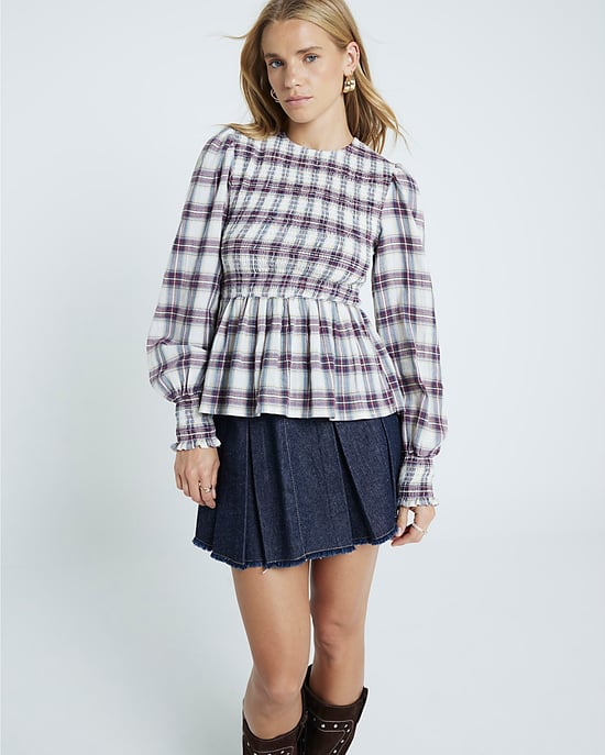 River Island Womens Top Red Shirred Checked