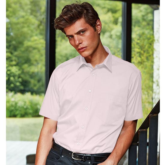 Premier Heren Korte Mouw Formele Poplin Gewoon Werk Shirt (Roze) - Image 2