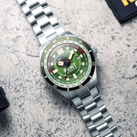 RGMT Transcontinental Men's Japanese Automatic 48mm Green Watch with Leather Strap