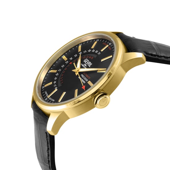 Gevril Men's Guggenheim Sellita SW220 Custom date wheel Genuine Italian Handmade Black Leather Watch - Image 3