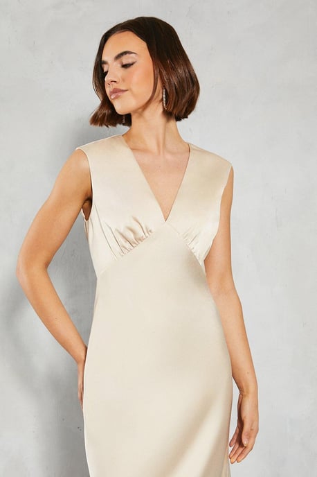 Satin Open Back Detail Maxi Bridesmaids Dress - Image 4