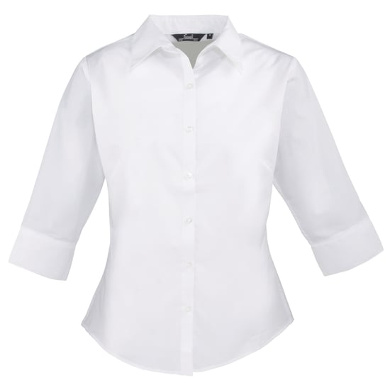 Premier 3/4 mouw Popeline Blouse / Gewoon werkoverhemd (Wit) - Image 1